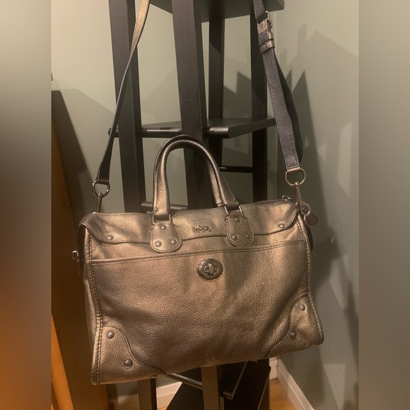 Dark Gold Coach Leather Bronze Satchel Purse
13" (L) x 9.5" (H) x 7" (W) - Picture 5 of 14